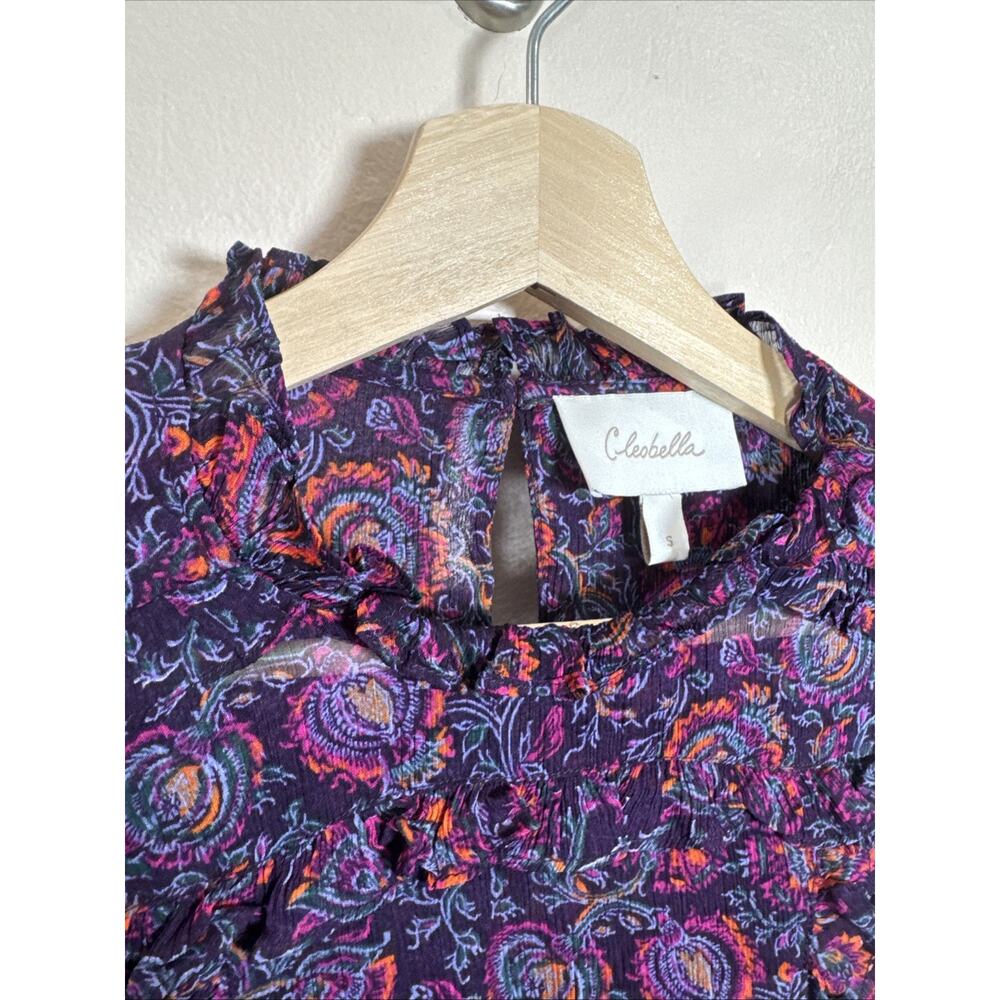 Cleobella Womens Peasant Blouse Ruffle Sheer Paisley Balloon Sleeve Boho S - Picture 5 of 13
